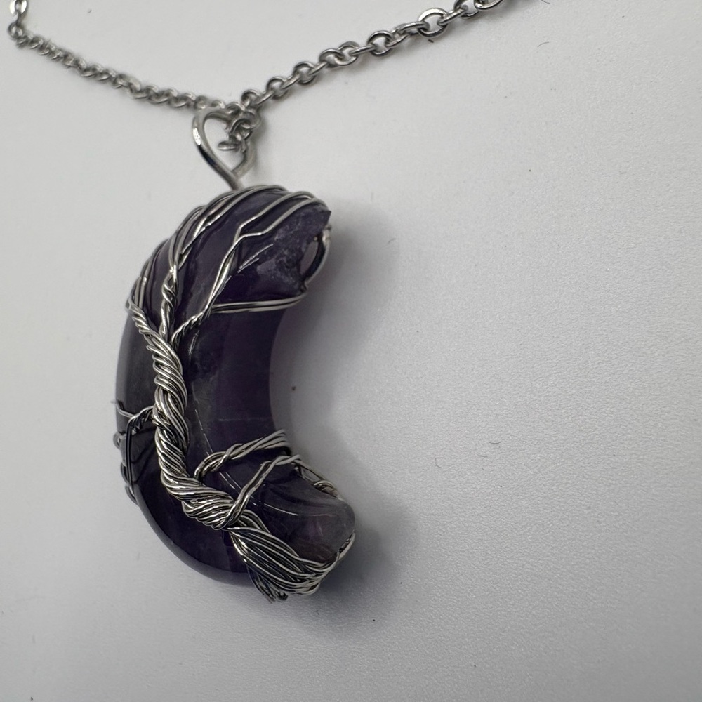 Amethyst Crescent Moon Necklace – Tree of Life Wire Wrap Pendant - Picture 4 of 7